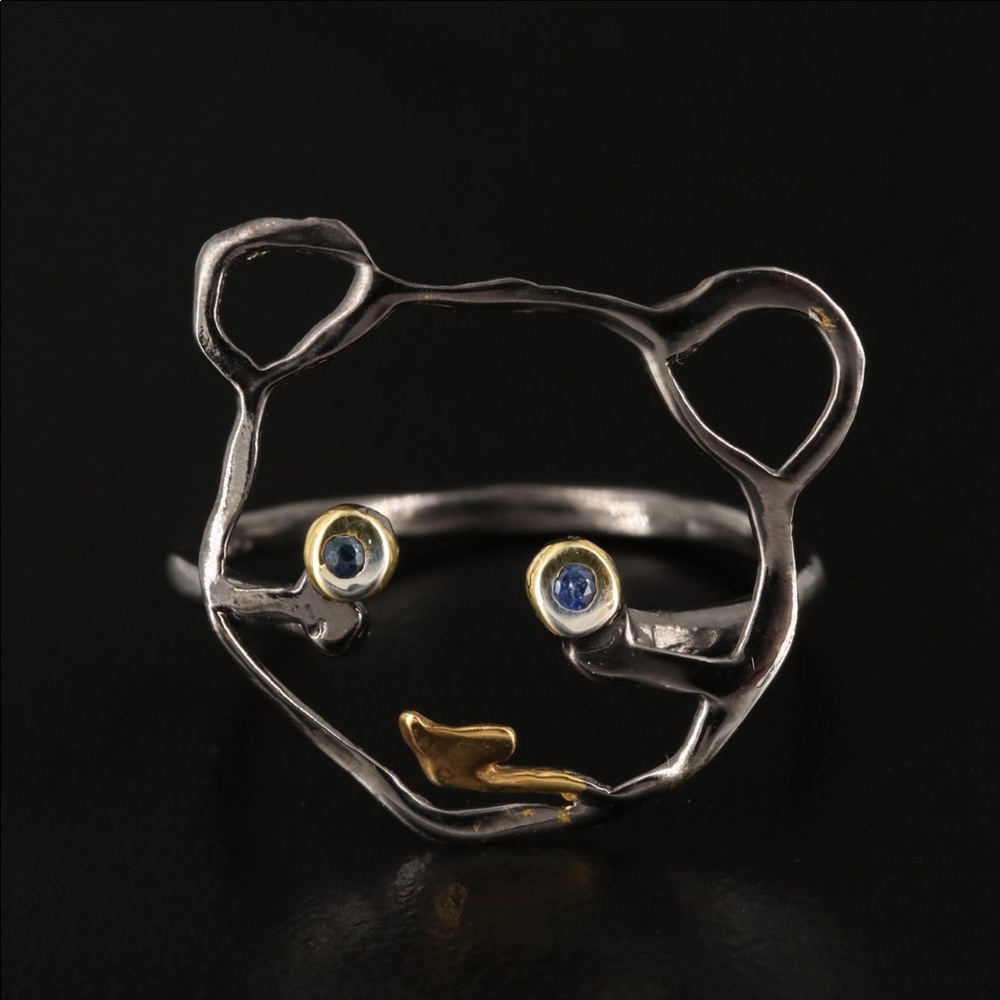 Sterling Silver Sapphire Abstract Bear Ring